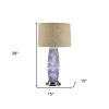 28" Nickel Metal Mason Jar Bedside LED Table Lamp With Natural Drum Shade