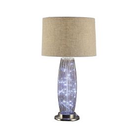 28" Nickel Metal Mason Jar Bedside LED Table Lamp With Natural Drum Shade