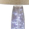 28" Nickel Metal Mason Jar Bedside LED Table Lamp With Natural Drum Shade