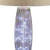 28" Nickel Metal Mason Jar Bedside LED Table Lamp With Natural Drum Shade