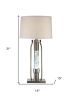 31" Silver Metal Table Lamp With Beige Empire Shade