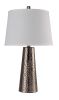 35" Distressed Brown Metal Table Lamp With White Drum Shade
