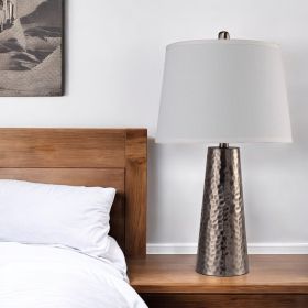 35" Distressed Brown Metal Table Lamp With White Drum Shade