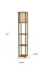 Floor Lamp With Natural Wood Finish Storage Shelves