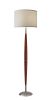 61" Brown Solid Wood Floor Lamp With White Fabric Drum Shade