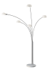 86" Steel Five Light Tree Floor Lamp With White Glass Dome Shade