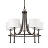 Brown Candle Style Five Light Metal and Crystals Dimmable Chandelier With White Shades