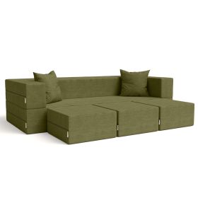 Jaxx Zipline Convertible Sleeper Sofa & Three Ottomans/California King-Size Bed, Moss
