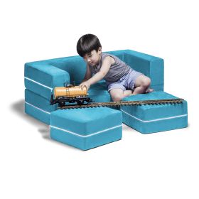 Jaxx Zipline Modular Kids Loveseat & Ottomans, Aqua