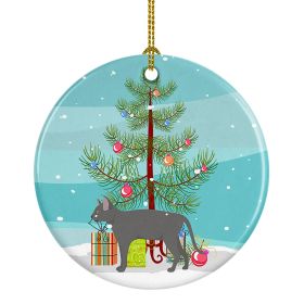 NEW Russian Blue Cat Christmas Ceramic Ornament Christmas Tree Hanging Decorations for Home Christmas Holiday, Party, Gift, 3 in, Multicolor