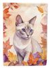Thai Lilac Cat in Fall Leaves House Flag Large Porch Sleeve Pole Decorative Outside Yard Banner Artwork Wall Hanging, Polyester, House Size, Multicolo