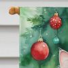 American Curl Cat By the Christmas Tree House Flag Large Porch Sleeve Pole Decorative Outside Yard Banner Artwork Wall Hanging, Polyester, House Size,