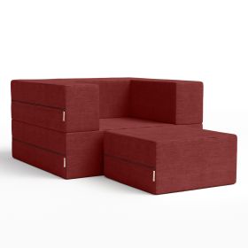 Jaxx Zipline Convertible Sleeper Futon Chair & Ottoman with Machine-Washable Cover (Color: Berry Red)