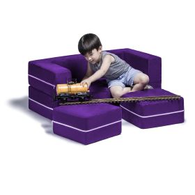 Jaxx Zipline Modular Kids Loveseat & Ottomans/Fold Out Lounger (Color: Grape)