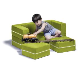 Jaxx Zipline Modular Kids Loveseat & Ottomans/Fold Out Lounger (Color: Lime)