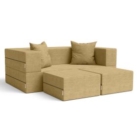 Jaxx Zipline Convertible Sleeper Loveseat & Ottomans, Textured Microvelvet (Color: Camel)