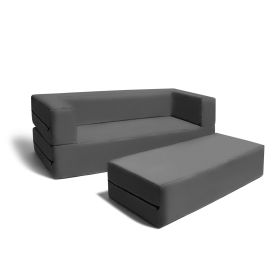 Jaxx Zipline Kids Sofa & Large Ottoman, 3 in 1 Fold Out Sofa, Big Kids Edition (Color: Charcoal)
