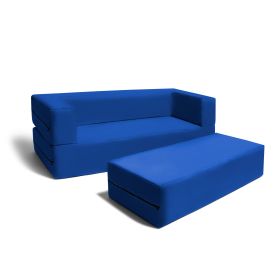 Jaxx Zipline Kids Sofa & Large Ottoman, 3 in 1 Fold Out Sofa, Big Kids Edition (Color: Blueberry)
