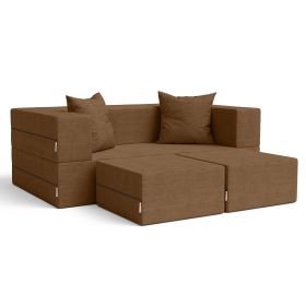 Jaxx Zipline Convertible Sleeper Loveseat & Ottomans, Textured Microvelvet (Color: Toffee)
