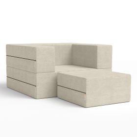 Jaxx Zipline Convertible Sleeper Futon Chair & Ottoman with Machine-Washable Cover (Color: Ivory)