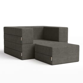 Jaxx Zipline Convertible Sleeper Futon Chair & Ottoman with Machine-Washable Cover (Color: Charcoal)