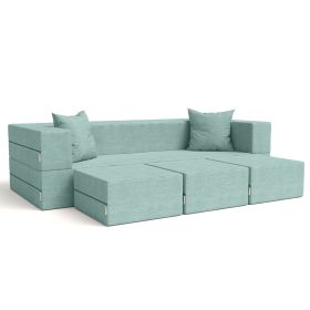 Jaxx Zipline Convertible Sleeper Sofa & Three Ottomans/California King-Size Bed, Textured Microvelvet (Color: Caribbean)