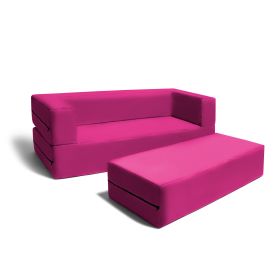 Jaxx Zipline Kids Sofa & Large Ottoman, 3 in 1 Fold Out Sofa, Big Kids Edition (Color: Fuchsia)