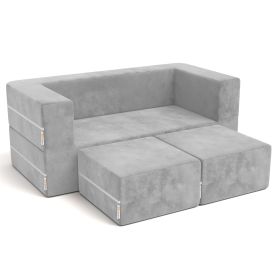 Jaxx Zipline Modular Kids Loveseat & Ottomans/Fold Out Lounger (Color: Platinum)