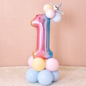 1 SET Rainbow Foil Number Balloons 0-9 Birthday Party Anniversary Decor Globo Kids figure Air Ball Supplies (number: Macaroon 1)