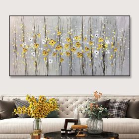 Hand Painted Modern Style Gold Tree Oil Painting Heave Textured Wall Art Golden Flowers Painting On Canvas For Home Decor Fedex Shipping Cost (Style: 1, size: 120x240cm)