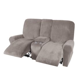 Recliner Sofa Covers 2 Seater Sofa Covers with Cup Holder, Velvet Stretch Recliner Loveseat Slipcovers with Middle Console (Specification: 2 Seater, Color: Taupe)