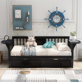 Twin size Daybed with Two Drawers, Wood Slat Support (Color: Espresso)