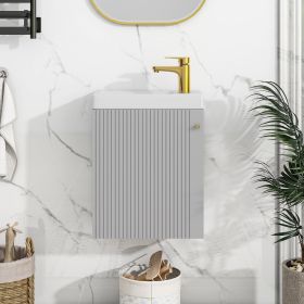 [Viedo]Contemporary 16" Wall-Mounted Bathroom Vanity Combo Cabinet with Ceramic Basin - Ideal for Small Bathrooms (Material: MDF, Color: Grey)
