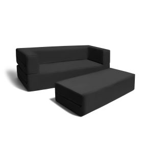 Jaxx Zipline Kids Sofa & Large Ottoman, 3 in 1 Fold Out Sofa, Big Kids Edition (Color: Black)