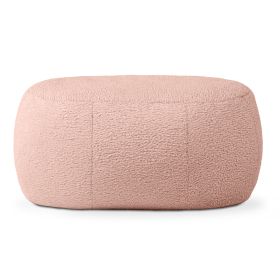 Jaxx Ellis Ottoman Shearling Faux-Lamb Plush Pouf for Modern Interior Design, Oval (Color: Pink)