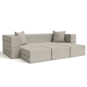 Jaxx Zipline Convertible Sleeper Sofa & Three Ottomans/California King-Size Bed, Textured Microvelvet (Color: Dove Grey)